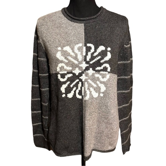 Christopher & Banks Gray and White Snowflake Medallion Silk Angora Sweater Large - Picture 1 of 8